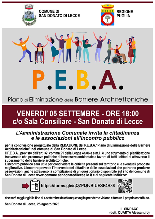 Incontro pubblico finalizzato alla redazione del P.E.B.A. - Venerdì 5 settembre